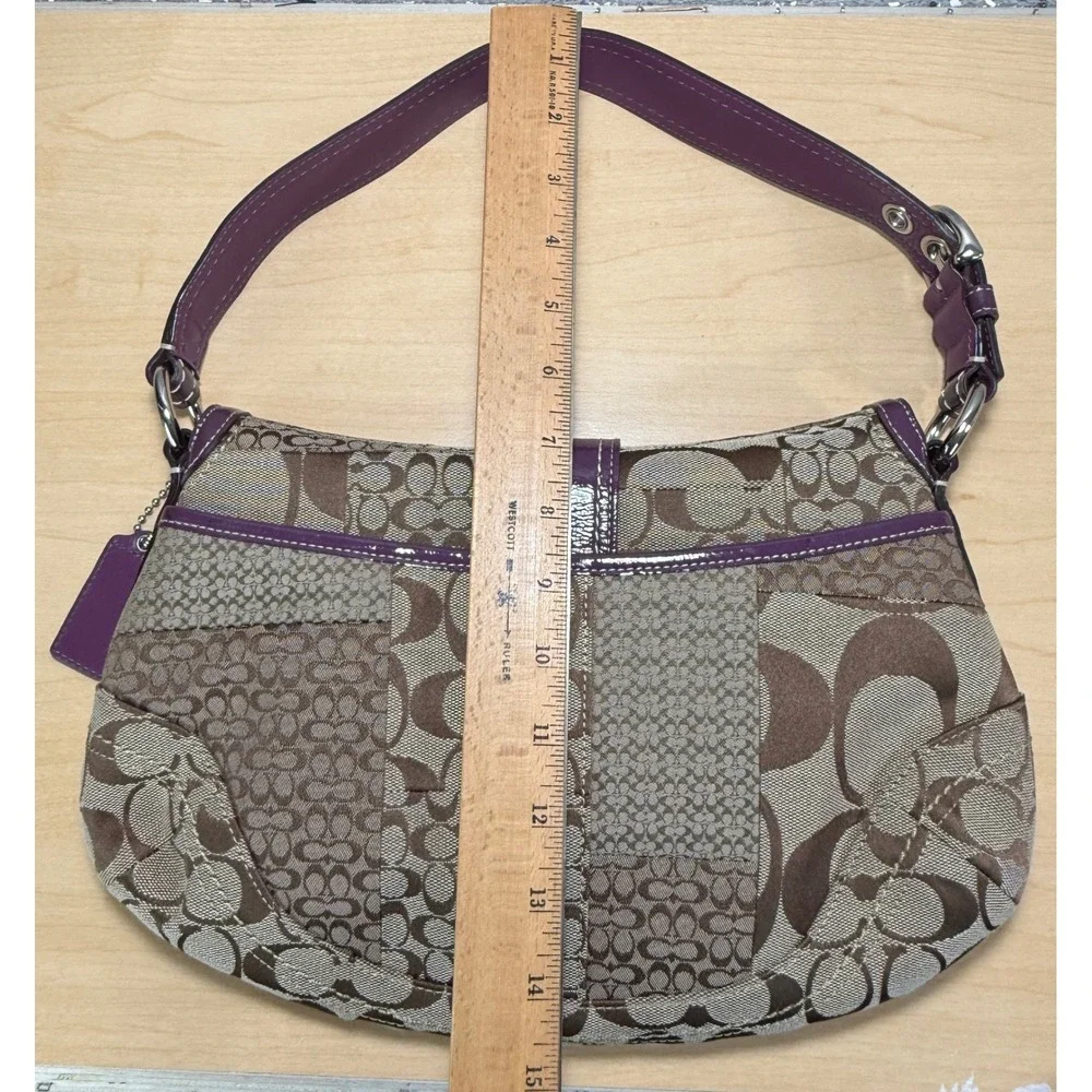Coach Patchwork Soho Shoulder Bag Women Small Brown Purple Signature F12316